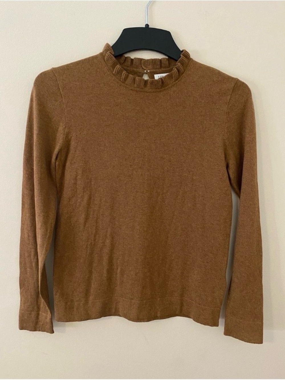 J. Crew Cotton Brown Ruffled Mock Neck Long Sleeve Top